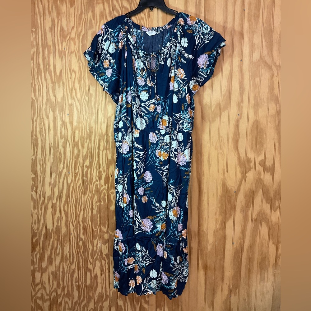 Candace Cameron Bure Floral Navy Blue Maxi Dress
